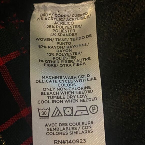 LOFT Black Cable Knit Plaid Trim Sweater Ruffle Neck Holiday Layered Look M - Picture 4 of 12